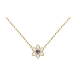 COLLIER 42CM POR FLEUR EMAIL BLANC ET ILOLITE VIOLETTE