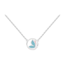 COLLIER 42CM - Argent traité - MEDAILLE PAPILLON EMAIL BLEU ROSE OZ
