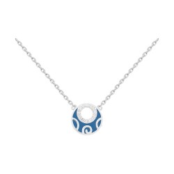 COLLIER 42CM - Argent traité - FANTAISIE EMAILLE BLEU ET OZ