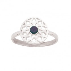 BAGUE ARGT RH AJOURE CABOCHON LAPIS
