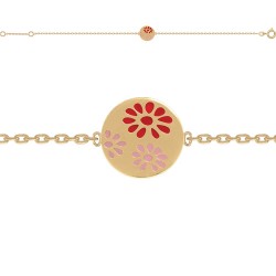 BRACELET 18CM POR FLEURS EMAIL ROUGE ROSE