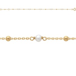 BRACELET 18CM P.OR PERLES DE CULTURE ET BOULES P.OR
