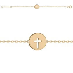 BRACELET 16CM MEDAILLE P.OR RONDE 10MM CROIX DECOUPEE