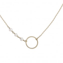 COLLIER 42CM P.OR CERCLE 15MM ET 3 PERLES D'EAU DOUCE