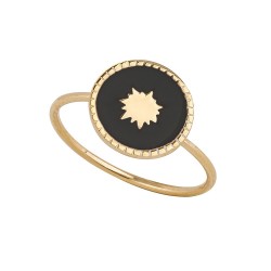 BAGUE POR MEDAILLE ETOILE EMAIL NOIR