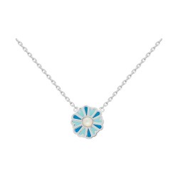 DST_COLLIER 42CM AGT FLEUR EMAIL BLEU ET CABOCHON