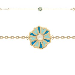 DST_BRACELET 18CM POR FLEUR EMAIL BLEU ET CABOCHON