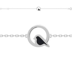 DST_BRACELET 18CM AGT OISEAU EMAIL NOIR