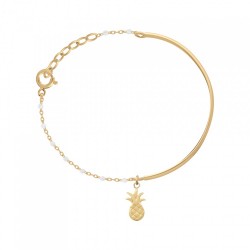 BRACELET DEMI JONC P.OR CHAINE RESINE BLANCHE + PEND. ANANAS