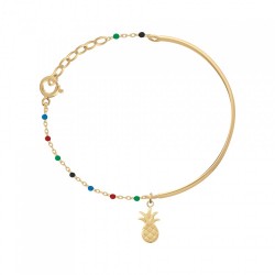 BRACELET DEMI JONC P.OR CHAINE RESINE MULTICO + PEND. ANANAS