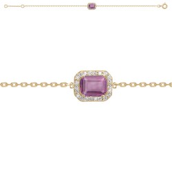 BRACELET 18CM P.OR BICOLORE CZ RECTANGLE BLANC