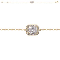 BRACELET 18CM PLAQUE OR BICOLORE CZ