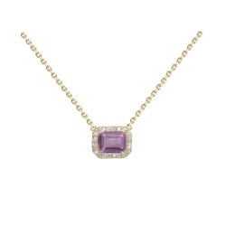 COLLIER P.OR BICOLORE CZ RECTANGLE AMETHYSTE