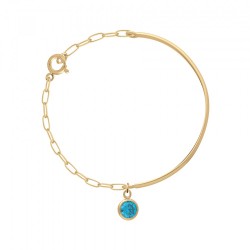 BRACELET DEMI JONC P.OR CHAINE OVALE ET PEND. CAB OZ AQUAMARINE 5MM