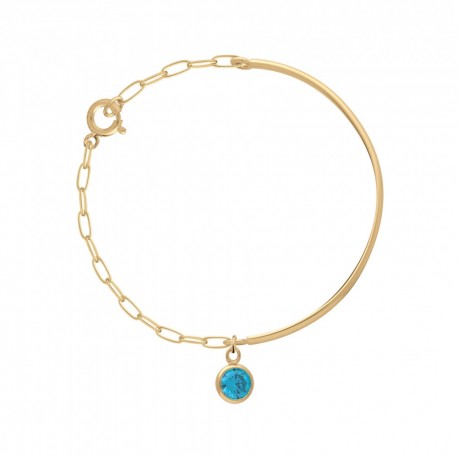 BRACELET DEMI JONC P.OR CHAINE OVALE ET PEND. CAB OZ AQUAMARINE 5MM
