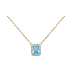COLLIER 42CM P.OR BICOLORE CZ RECTANGLE AQUA MARINE PM