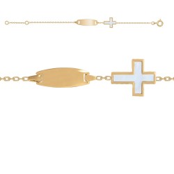 BRACELET ID BB 12+2CM P.OR PLA OVALE ET CROIX NACRE