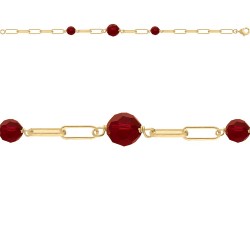 BRACELET 18.5CM P.OR MAILLES ALLONGEES + P. DE VERRE GRENAT