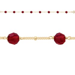 BRACELET 20CM P.OR MAILLE BOULES ET PERLES GRENAT