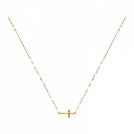COLLIER 60CM P.OR ROSAIRE CROIX HORIZONTALE RESINE BLANC 10+1