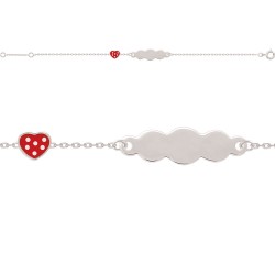 BRACELET IDENTITE BB AGT 16CM COEUR EMAIL ROUGE POIS BLANCS