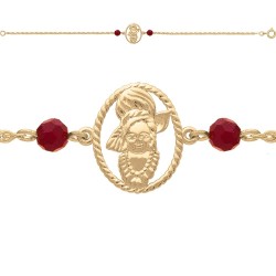 BRACELET 20CM P.OR CERCLE ANTILLAISE ET P. GRENAT
