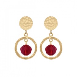 BO P.OR PENDANTES CERCLES MARTELES ET P. GRENAT