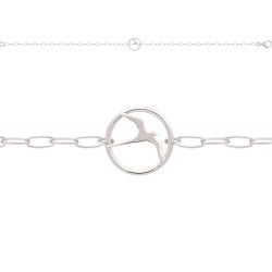 BRACELET 20CM ARGT MAILLE OVALE CERCLE ET PAILLE EN QUEUE