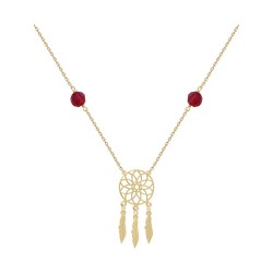 COLLIER 45CM P.OR P. GRENAT ET ATTRAPE REVE