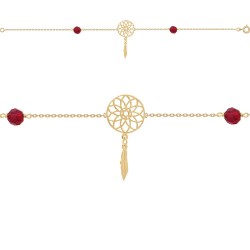 BRACELET 20CM P.OR P. GRENAT ET ATTRAPE REVE