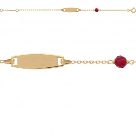 BRACELET 16CM IDENTITE P.OR PERLE GRENAT