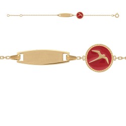 BRACELET 16CM IDENTITE P.OR MEDAILLE PAILLE EN QUEUE FD ROUGE