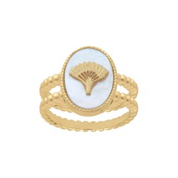 BAGUE P.OR DOUBLE RANGS OVAL NACRE ARBRE DU VOYAGEUR