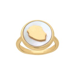 BAGUE P.OR MEDAILLON FOND NACRE ET ILE DE LA REUNION