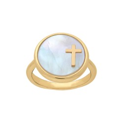 BAGUE P.OR CROIX FD NACRE