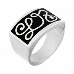 BAGUE RECTANGLE RESINE NOIRE DECOR LETTRES LZ 56