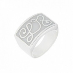 BAGUE RECTANGLE RESINE BLANCHE DECOR LETTRES LZ 56