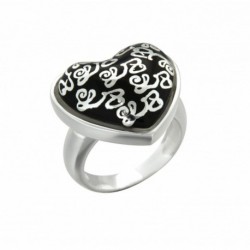 BAGUE COEUR RESINE NOIRE DECOR LETTRES LZ 56