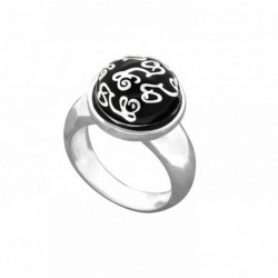 BAGUE DEMIE BOULE RESINE NOIRE DECOR LETTRES LZ TAILLE 56
