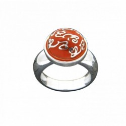 BAGUE DEMIE BOULE RESINE ORANGE DECOR LETTRES LZ TAILLE 56