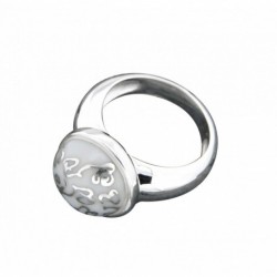 BAGUE DEMIE BOULE RESINE BLANCHE DECOR LETTRES LZ TAILLE 56