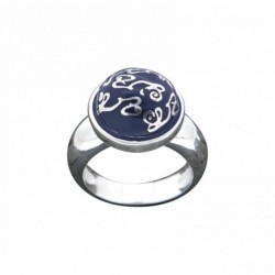 BAGUE DEMIE BOULE RESINE BLEU DECOR LETTRES LZ TAILLE 56