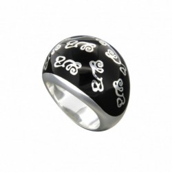 BAGUE BOMBEE RESINE NOIRE DECOR LETTRES LZ TAILLE 56