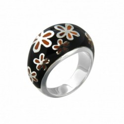 BAGUE RESINE NOIRE FLEURS ORANGES TAILLE 56