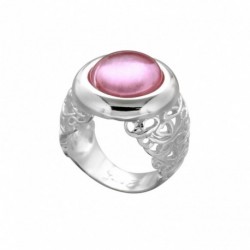 BAGUE CORPS VOLUTES FIL LZ CABOCHON RESINE ROSE TAILLE 56