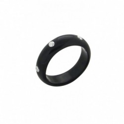 BAGUE ANNEAU DE RESINE NOIRE POINTS PLAQUE ARGENT TAILLE 56