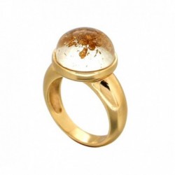BAGUE CABOCHON RESINE TRANSLUCIDE PAILLETTES OR DIAMETRE 15MM