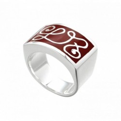 BAGUE RECTANGLE RESINE ROUGE DECOR LETTRES LZ