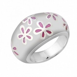 BAGUE RESINE BLANCHE FLEURS ROSES