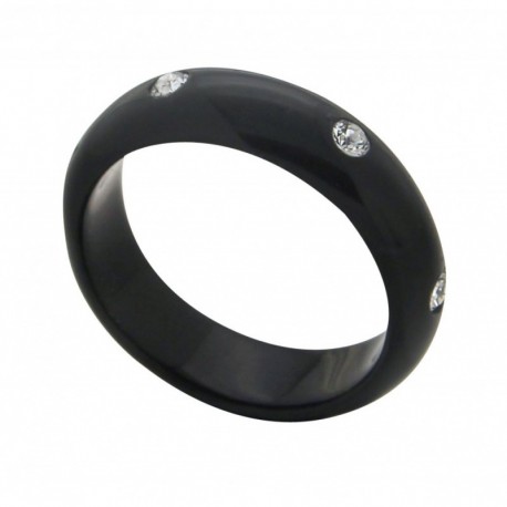 BAGUE ANNEAU RESINE NOIRE 6 CRISTAUX DE SWAROVSKI